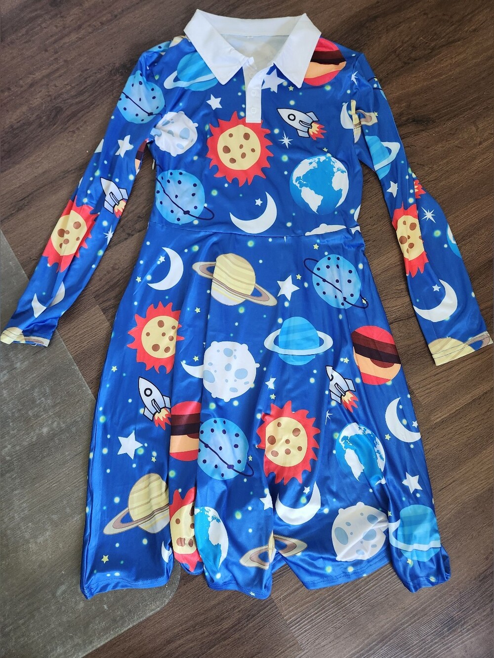 Ms Frizzle (Magic School Bus) Space Print Halloween Costume Adult Size Med
